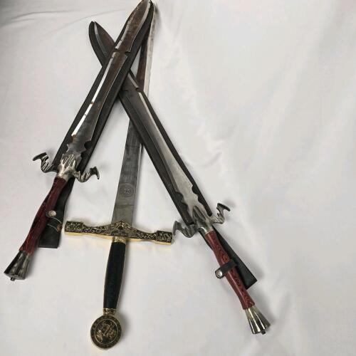 King Arthur Excalibur Sword Replica & 2 Fantasy Decorative Swords, 44.5" Stainless, Sheaths Incl
