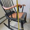 Hand-Painted Hitchcock-Style Rocking Chair, Cane Seat, Black & Gold Village Motif - 7