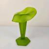 Green Satin Art Glass Vase with Freeform Rim & Hexagonal Base