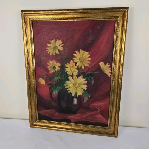 Framed Still Life Yellow Daisies, 19.5"x15.75"