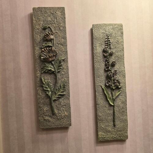 Set of 2 Botanical Relief Wall Art Plaques, 18"x6" Stone-Look Resin
