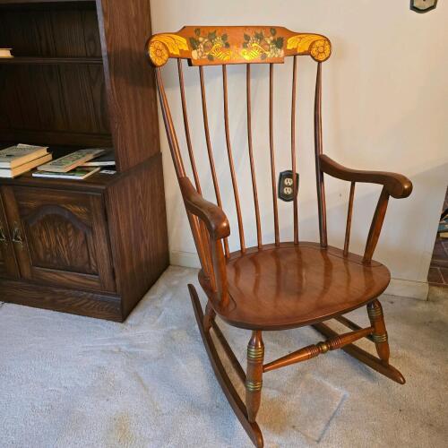 Nichols & Stone Windsor Rocking Chair, Hand-Painted Crest, 41"H, Gardner, MA