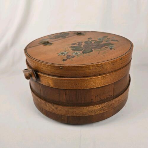 Vintage Wooden Sewing Basket &ndash; Hand Painted Floral
