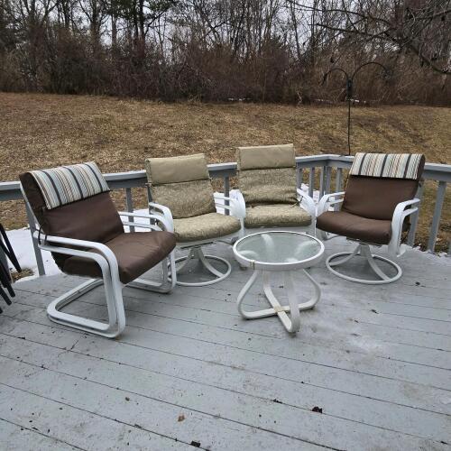 White Aluminum Patio Chair Set with Cushions and Glass-Top Table, Outdoor Lounge Set