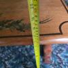 Wood Coffee Table Hand Painted Leaf Motif, Turned Legs, Stretcher Base - 4