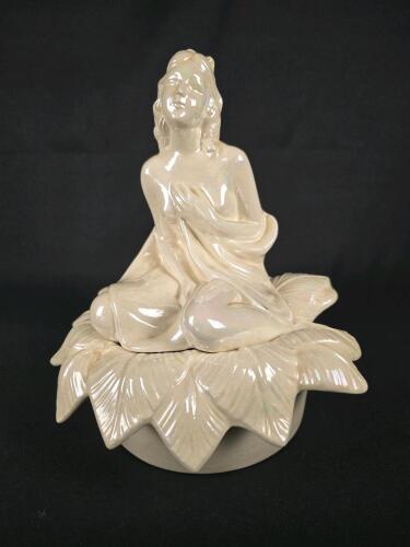 Ceramic Figural Lady Vanity Trinket Dish with Iridescent Glaze