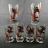 Midcentury Pheasant Highball Glass Set with Metal Carrier, 6 Glasses, Gold & Red Wildlife Design - 2
