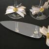 50th Anniversary Champagne Flute & Cake Server Set - Gold Etched & Ribbon Decor - 4