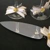 50th Anniversary Champagne Flute & Cake Server Set - Gold Etched & Ribbon Decor - 9