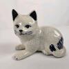 Hand-Painted Glazed Ceramic Cat Figurine, Crackle Finish
