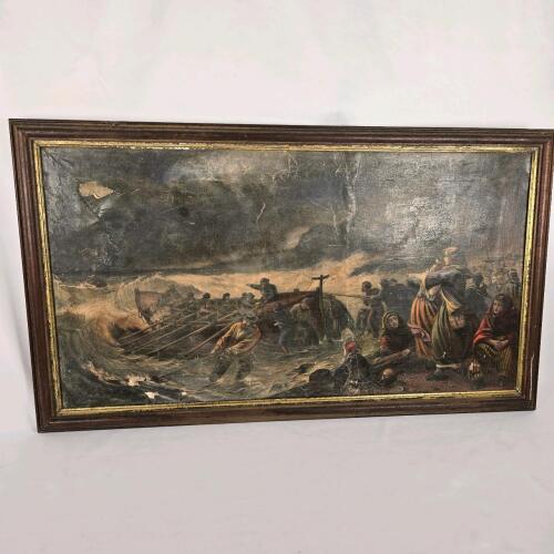 Vintage Wall Art Maritime Scene, 32" x 12.5"