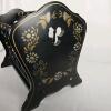 Black Wooden Magazine Rack, Hand Painted Floral - 3