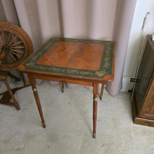 Vintage Painted Wooden Accent Table Green-Gold Floral Border