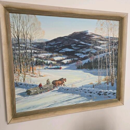 Edward J. Roy "Hauling in the Firewood" 1962 Original Oil Painting, 34.5"x27", Framed, Signed