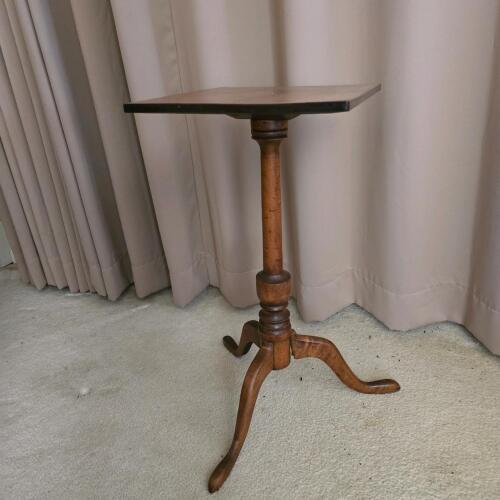Vintage Solid Wood Square Top Tripod Side Table,