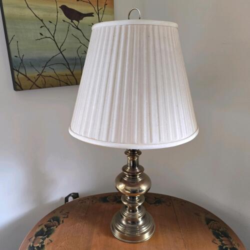Traditional Brass-Finish Table Lamp, 29.5" Tall, Pleated Fabric Shade