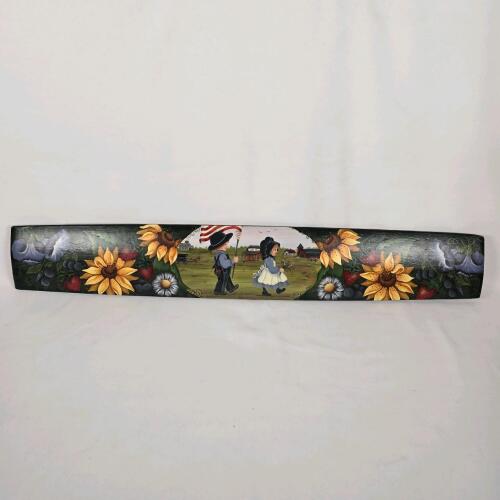 Barrel Stave byVicki Sullivan Signed Hand-Painted 32" Americana Folk Art Sunflowers