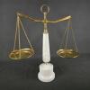 Mid-Century Hobnail Milk Glass & Brass Decorative Balance Scale &ndash; 15" Tall, 7" Trays