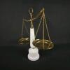 Mid-Century Hobnail Milk Glass & Brass Decorative Balance Scale &ndash; 15" Tall, 7" Trays - 2