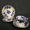 Antique English Scroll Pattern Blue & White Transferware Tea Cup & Saucer Set, F.W. Mark