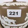 Brown Jasperware Cheese Dome with Hunting Scene and Oak Leaf Relief - 9