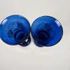 Pair of Cobalt Blue Bohemian Glass Vases, 8" Tall, Floral, Gold Rim - 2