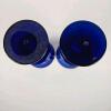 Pair of Cobalt Blue Bohemian Glass Vases, 8" Tall, Floral, Gold Rim - 3