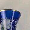Pair of Cobalt Blue Bohemian Glass Vases, 8" Tall, Floral, Gold Rim - 4