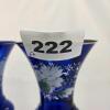 Pair of Cobalt Blue Bohemian Glass Vases, 8" Tall, Floral, Gold Rim - 6
