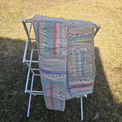 Vintage Patchwork Quilt 68.5&rdquo; Square, Hand-Stitched