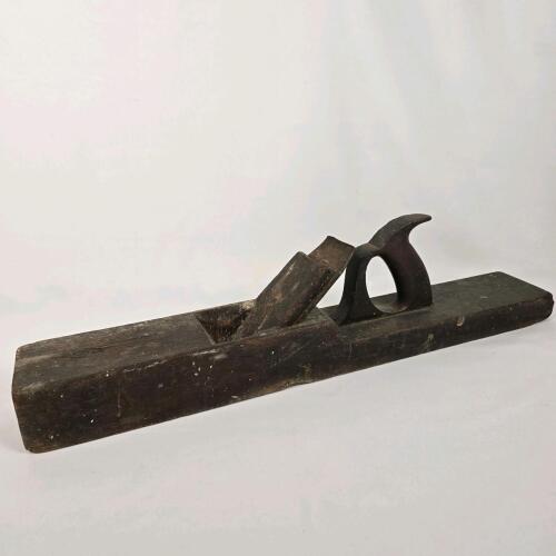Antique Wooden Jointer Hand Plane, 24" Long, Hardwood Body, Heavy Patina