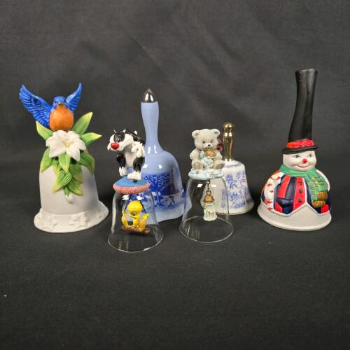 Group of Themed Decorative Collectible Bells (Looney Tunes, Angel Bear, Bird, Willow, Snowman)