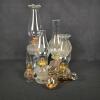 Mixed Lot Antique Glass Oil Lamps &ndash; Ribbed & Pressed Styles, 7&ndash;15.5 in, 6 Pieces, Brass Burners