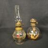 Mixed Lot Antique Glass Oil Lamps &ndash; Ribbed & Pressed Styles, 7&ndash;15.5 in, 6 Pieces, Brass Burners - 2