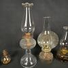 Mixed Lot Antique Glass Oil Lamps &ndash; Ribbed & Pressed Styles, 7&ndash;15.5 in, 6 Pieces, Brass Burners - 3