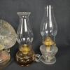 Mixed Lot Antique Glass Oil Lamps &ndash; Ribbed & Pressed Styles, 7&ndash;15.5 in, 6 Pieces, Brass Burners - 4
