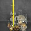 Mixed Lot Antique Glass Oil Lamps &ndash; Ribbed & Pressed Styles, 7&ndash;15.5 in, 6 Pieces, Brass Burners - 5