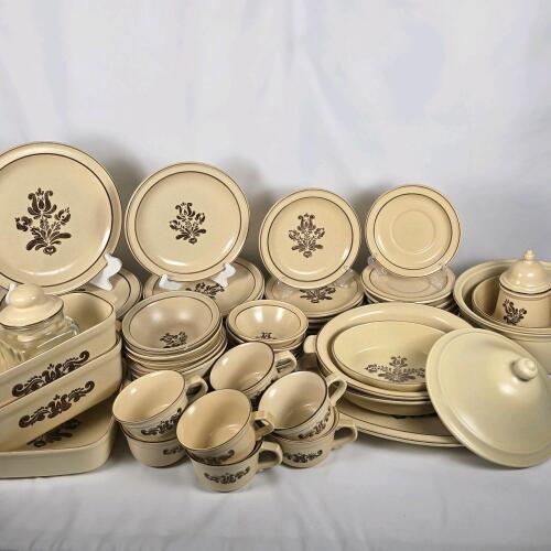 Vintage Pfaltzgraff Folk Art Dinnerware Set w/ Bakeware, Platters, Lidded Sugar & Jar