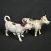 Pair of Cow-Shaped Porcelain Creamers, Hand-Painted Floral & Realistic Design, 4" Tall