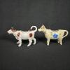 Pair of Cow-Shaped Porcelain Creamers, Hand-Painted Floral & Realistic Design, 4" Tall - 2