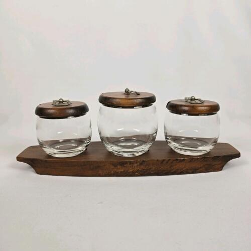 Glass Jar Set with Wooden Lids and Tray, 3-Piece