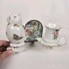 Charming Porcelain Plug-in Night Light Set &ndash; Cat, Teacup, & Cardinal Bird Designs, 120V