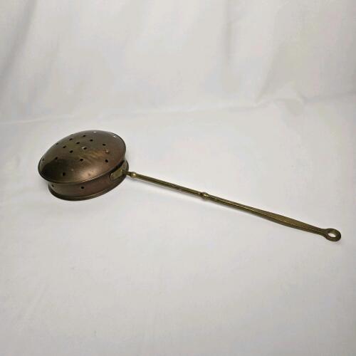 Antique Brass Bed Warmer with Perforated Lid and Butterfly Hinge, Late 18th to Early 19th Century