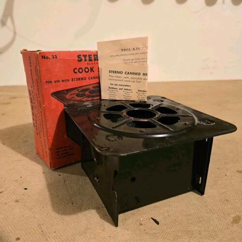 Sterno No. 33 Portable Folding Cook Stove with Box & Instructions, Black Steel, For Canned Heat