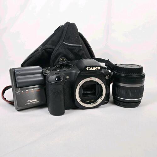 Canon EOS 20D DSLR Camera with EF-S 18-55mm Lens, Charger, Battery, and Case
