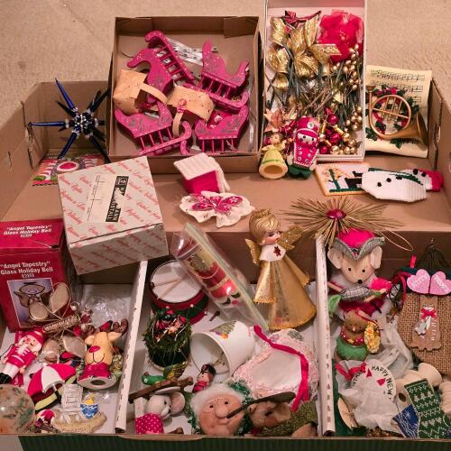 Large Vintage Christmas Ornament Lot &ndash; Angel, Sleigh, Drum, Bow, Holiday Decor