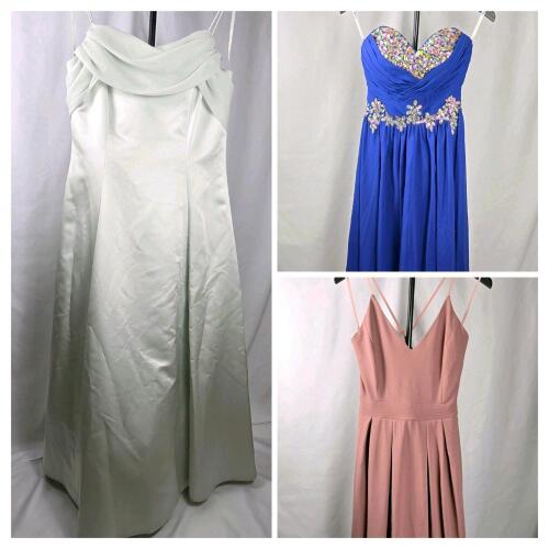 Lot of 3 Women's Formal Gowns Size 12 &ndash; Michelangelo Blue Beaded, Ivory Cowl, Blush Pink Dresses