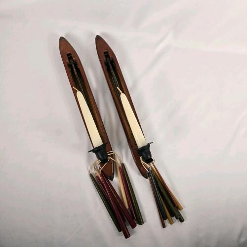 Antique Lowell Shuttle Co. 1599 Wooden Loom Shuttle Candle Holders, 15.5" Length