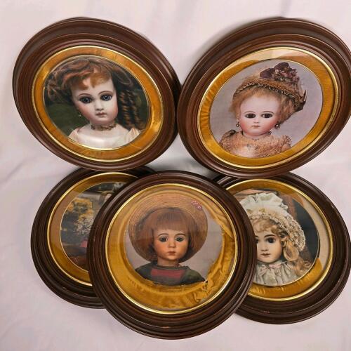 Set of 5 Seeley Doll Collection Framed Plates, Old French & German Dolls, Limited Edition