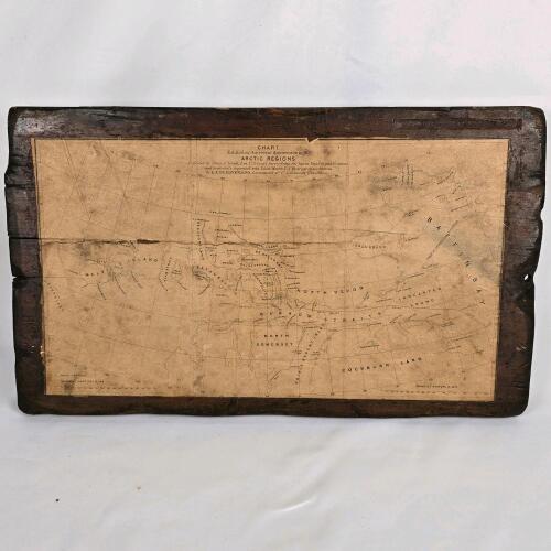 Antique 1850s Arctic Exploration Map, Schott & De Haven, Mounted on Wood, 17"x11", Grinnell Expedition